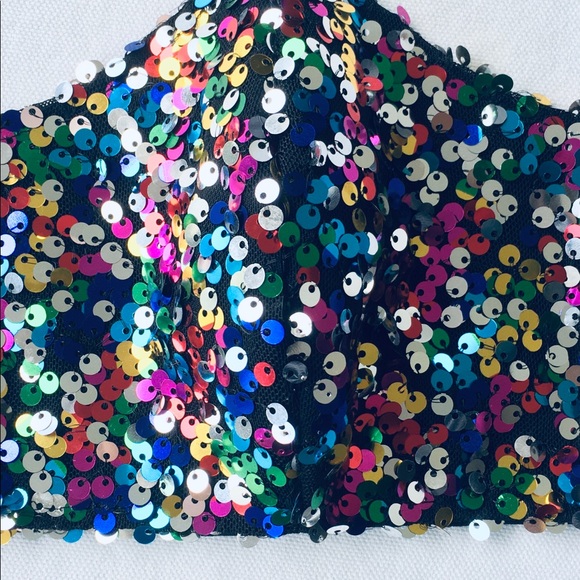 HAND CRAFTED SEQUIN FACE MASK BLING RAINBOW - Picture 10 of 11